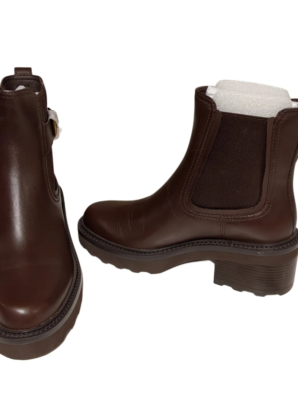 Cole Haan Brown Leather Chelsea Booties with Buckle Detail - Picture 7 of 10